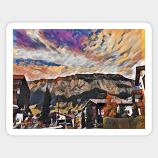 Cubist mountain sunset Sticker